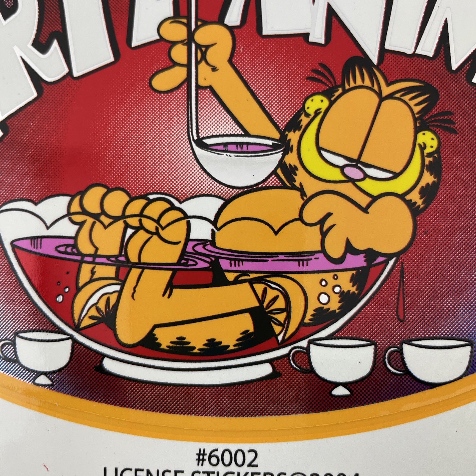 Garfield Funny Cat Sticker Party Animal Funny New Years Eve Punch Bowl 6×3.5"