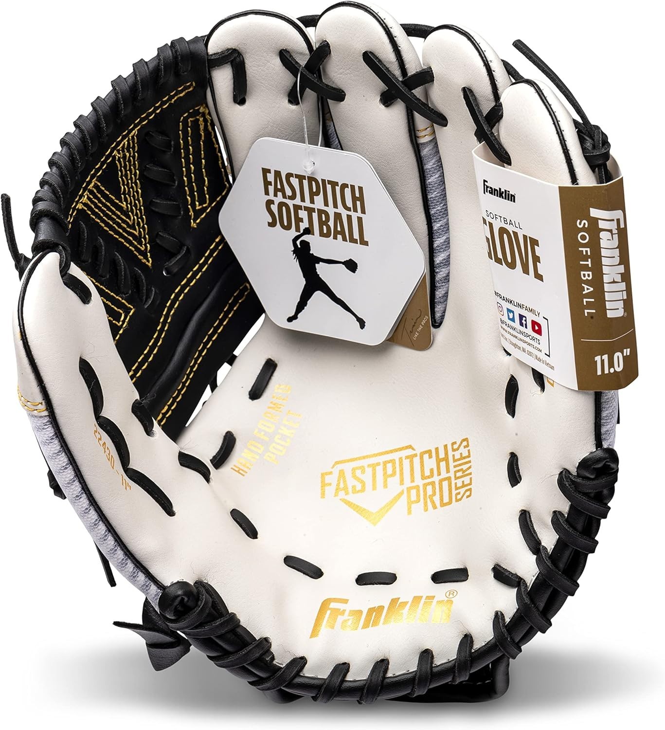 12" White & Gold Softball Glove – Adjustable, Breathable Mesh for All Players