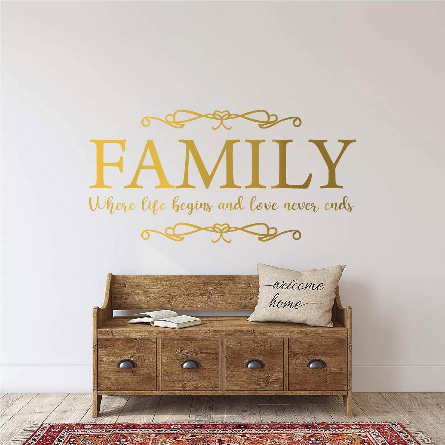 Family Quote Design Life and Love Wall Decor Sticker Mural for Home Kitchen L…