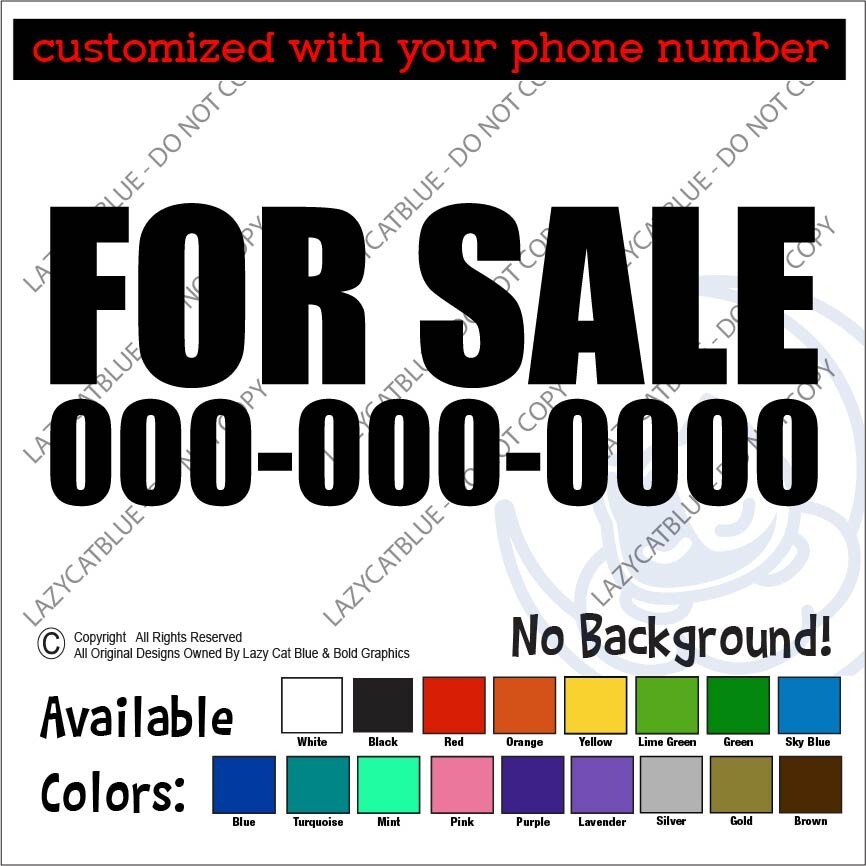For Sale Vinyl Decal Sticker Custom Phone Number Car Vehicle Garage Yard Window