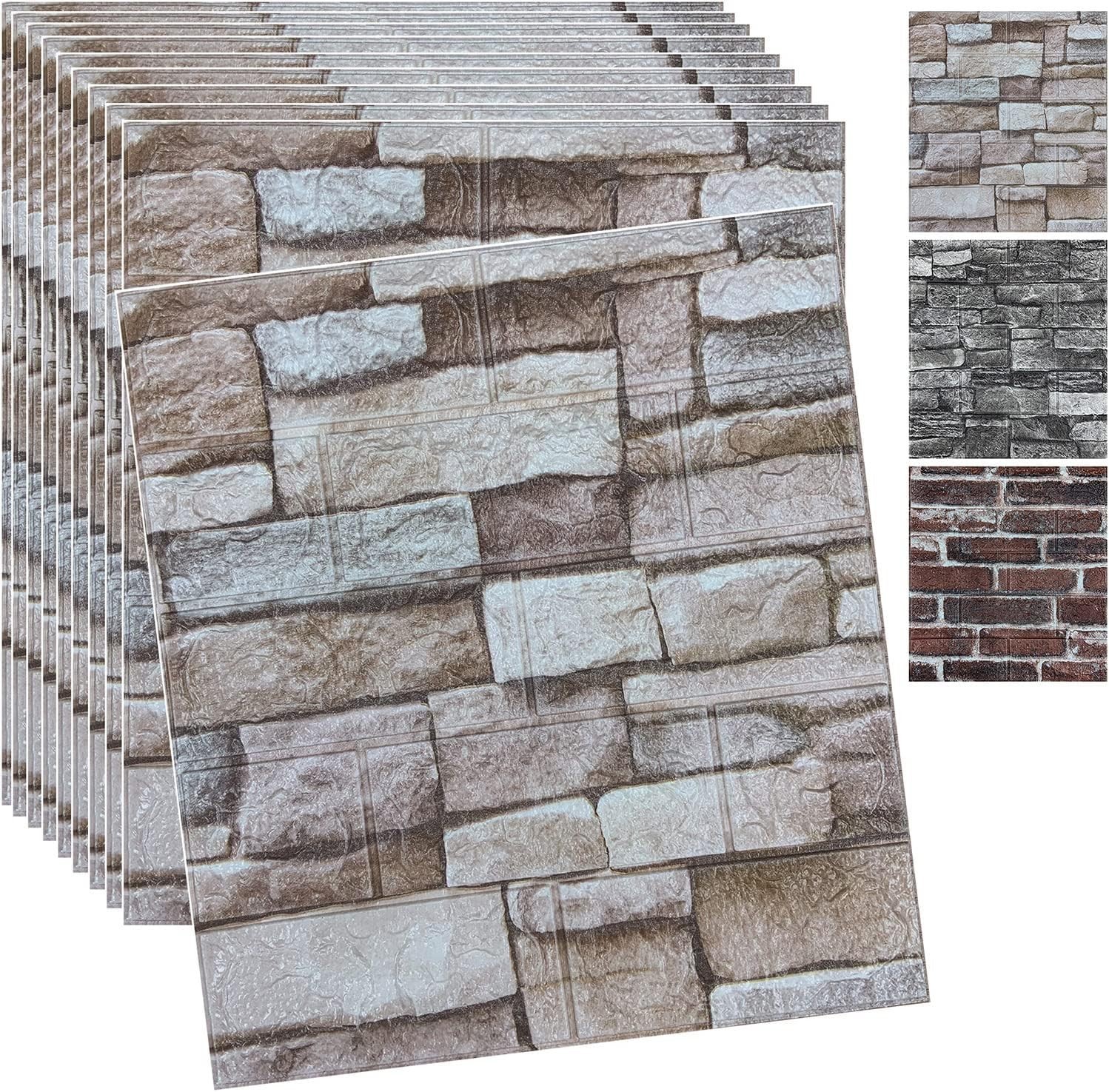 20PCS 3D Wall Panels Peel and Stick 3D Brick Wallpaper Peel and Stick Faux St…