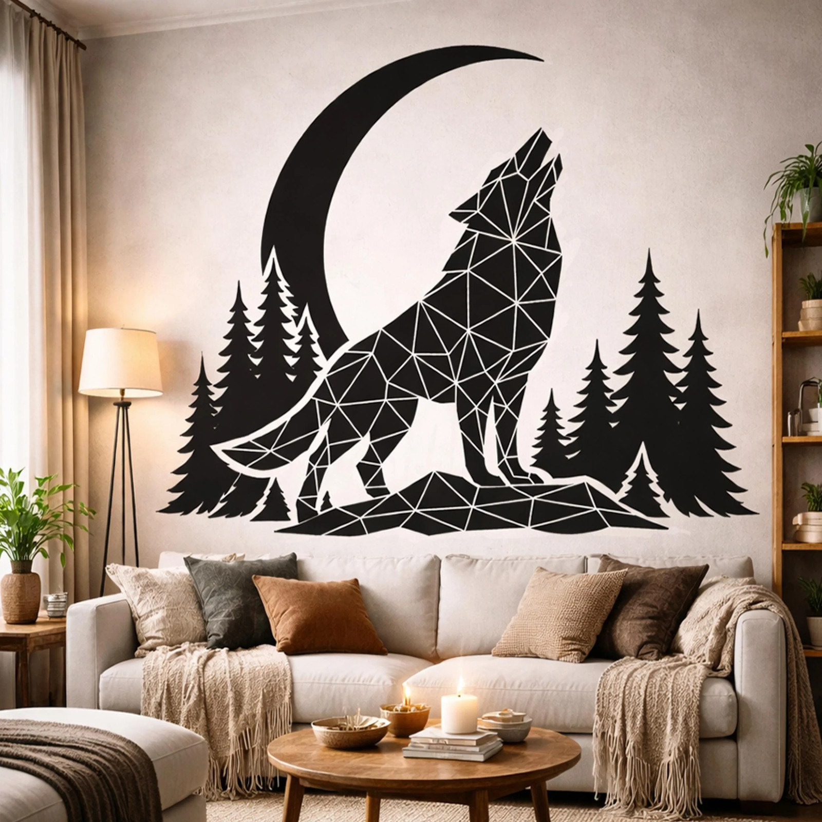Geometric Wolf Wall Decal | Low Poly Howling Wolf Sticker