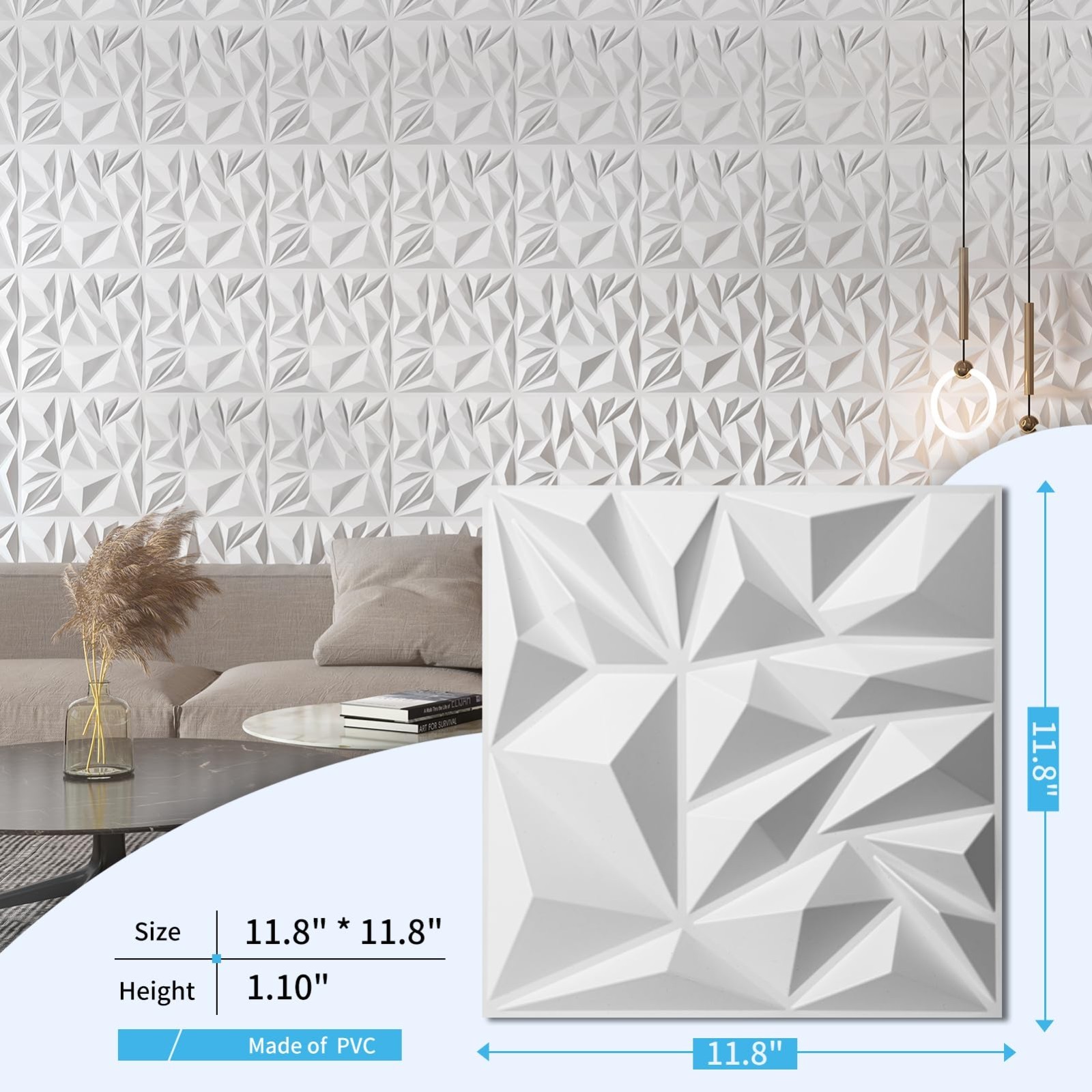 33-Pack 3D Wall Panels – Modern Diamond Textured Accent Decor for Living Room, 1