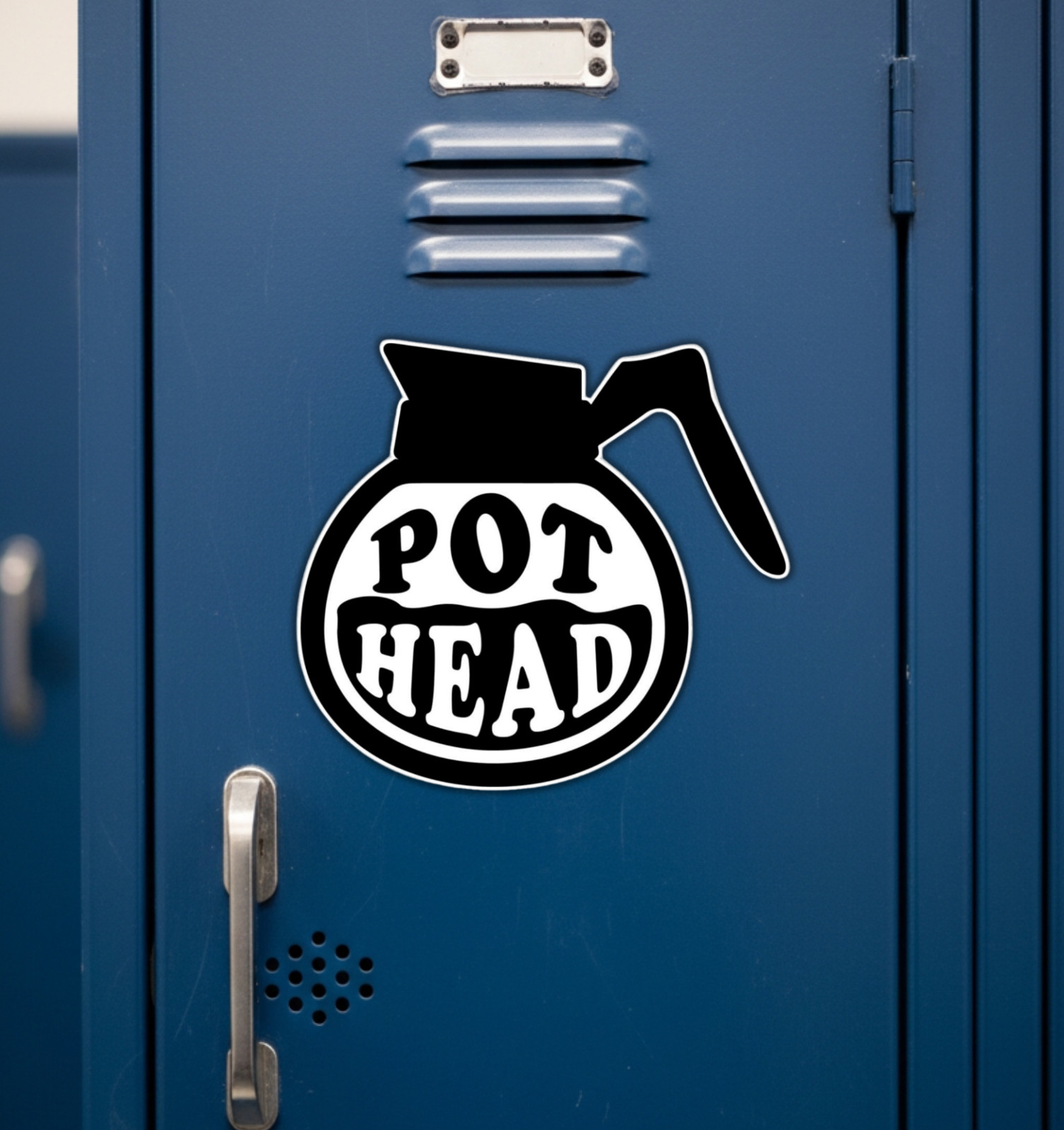 Coffee Pot Head Fridge Magnet or Laptop Sticker