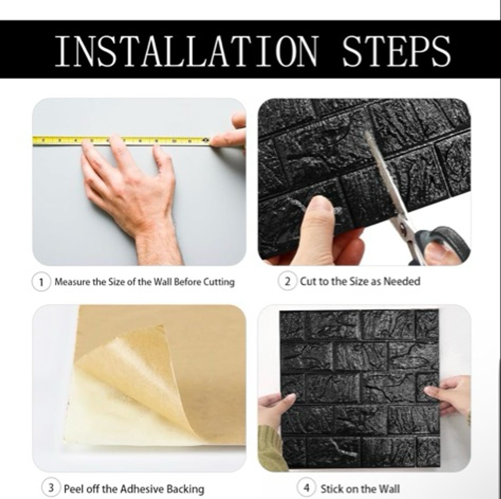 3D Brick Wall Peel & Stick Decor Art & Decal One Size Black