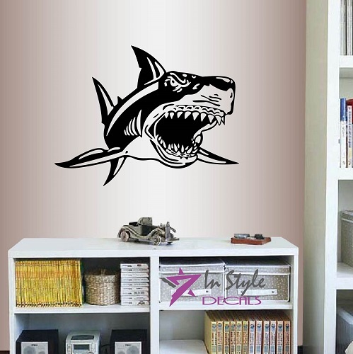 Vinyl Decal Angry Shark Fish Teeth Ocean Sea Bathroom Any Room Wall Sticker 673