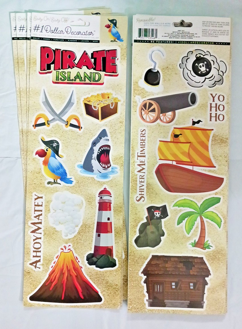 Large Sticker Wall Decals Pirate Island. Treasure chest, lighthouse boat. 5 sets