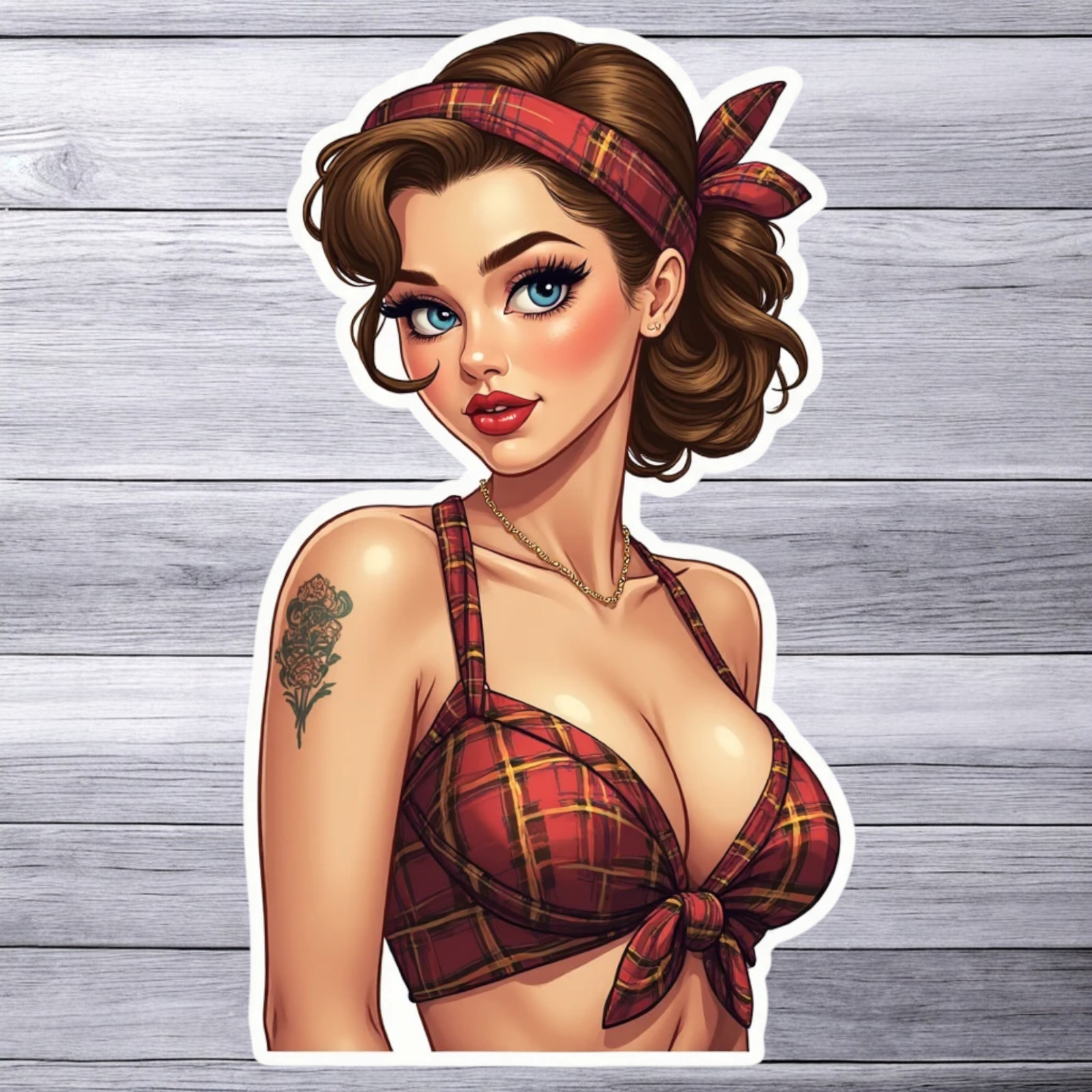 Pinup girl sticker vinyl decal plaid top tattoo pinup country sexy retro design