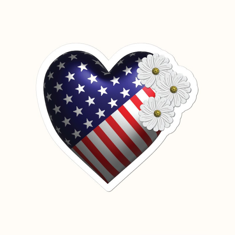 Usa Flag Heart Shaped Vinyl Stickers Cut to Shape Waterproof Decal Laptop Car