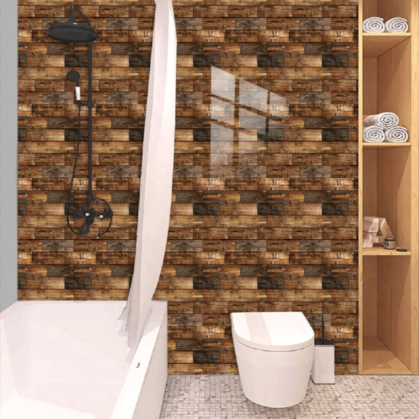 10pcs Self-Adhesive Wood Grain Wall Tiles Waterproof Decor Wall Sticker Kitchen