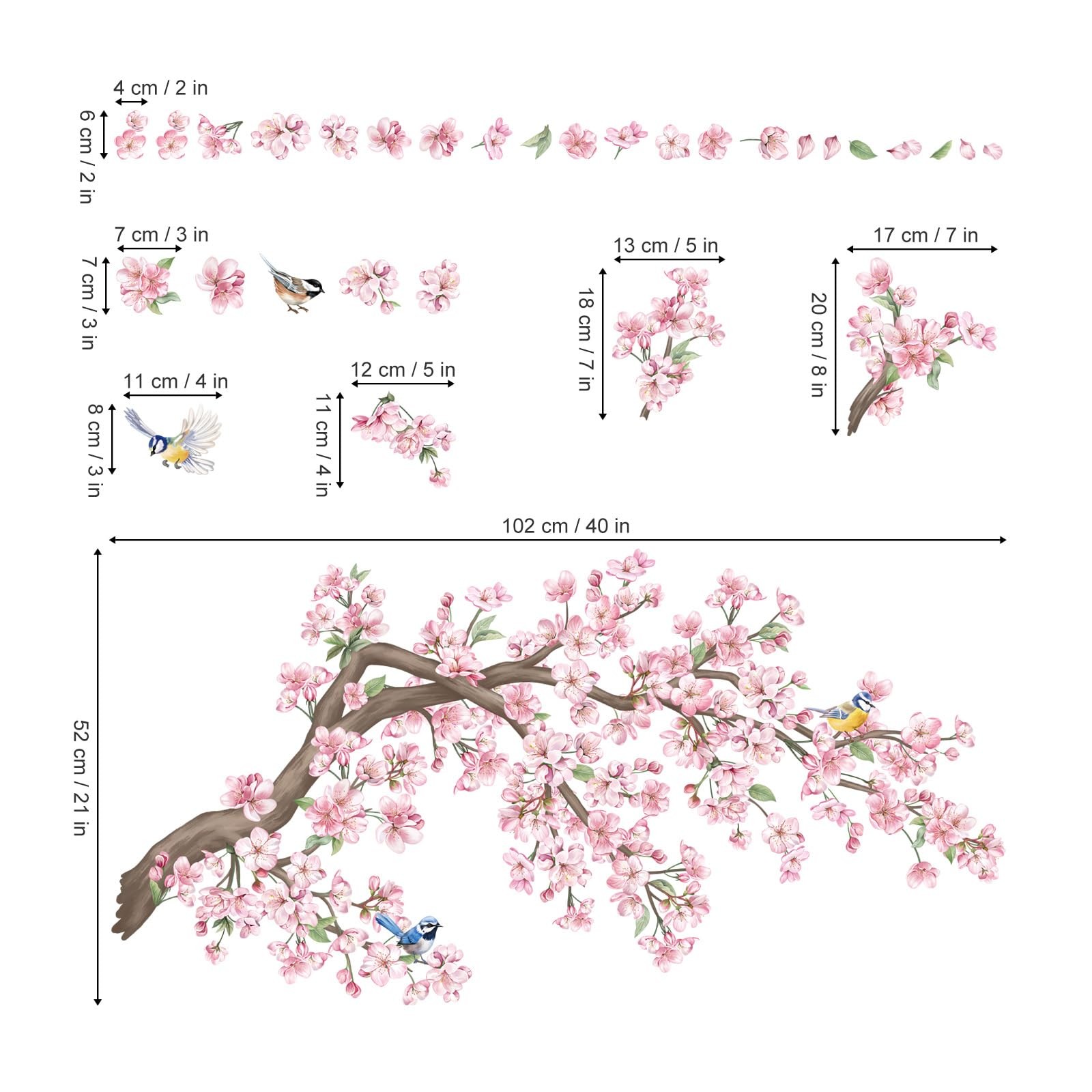 Cherry Blossom Tree Branch Wall Stickers Pink Flower Floral Mural Decor PC
