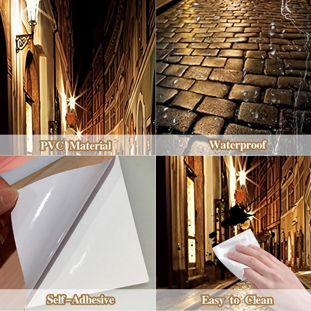 3D Alley at Night Wallpaper Murals – Self Adhesive Vinyl Removable Art Door Deca