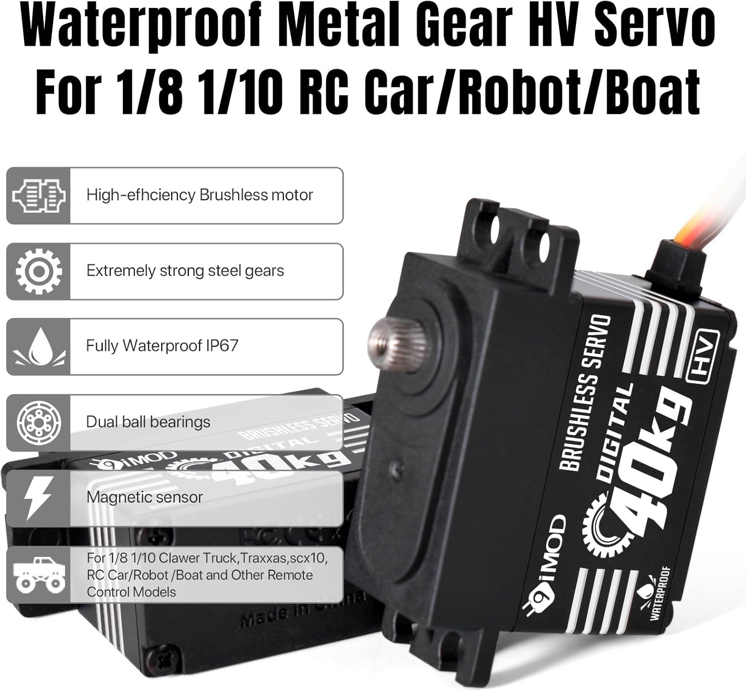 1/10 RC Servo Upgrade 40KG High Torque Fast Steering Servo Waterproof Brushle…