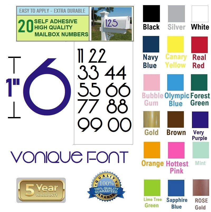 LOT Of 20, 1" High SELF ADHESIVE VINYL MAILBOX NUMBERS, DOOR,LOCKERS, VONIQUE