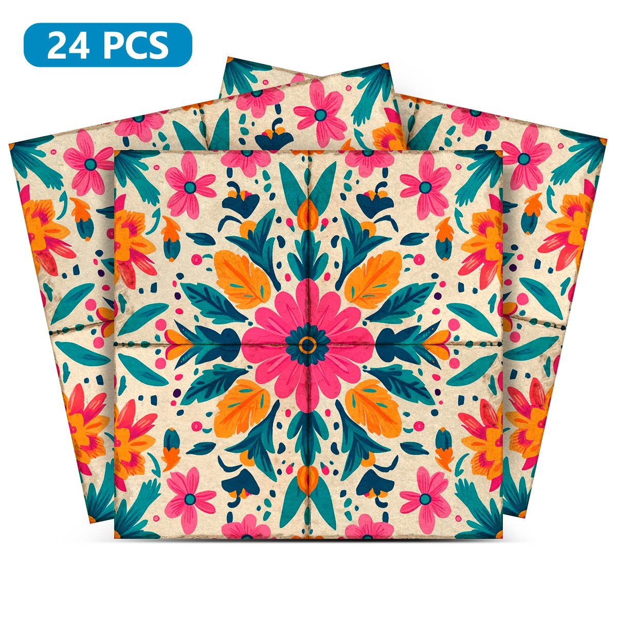 Peel Snd Stick Tile Stickers 24 Unit Pack Floral