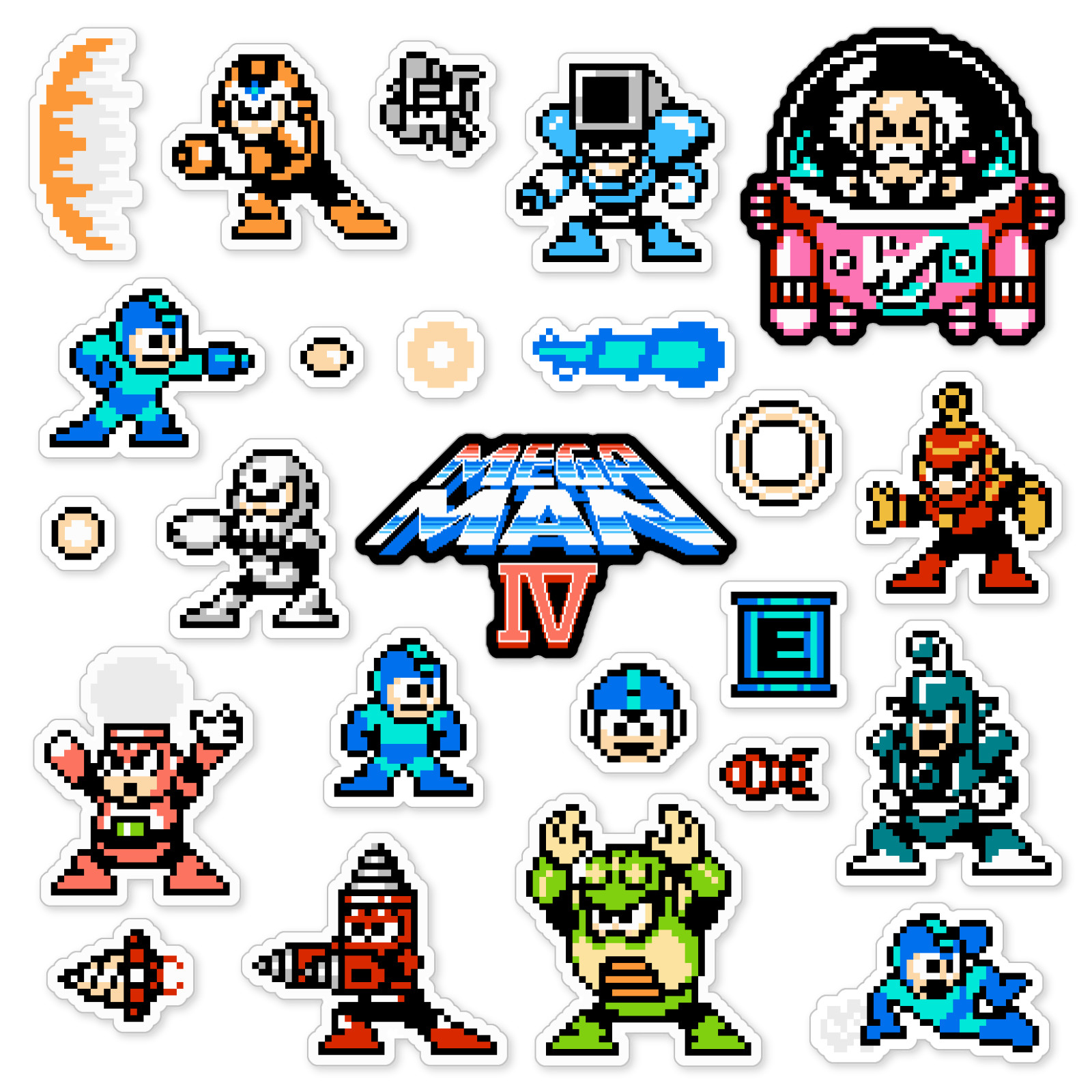 Mega Man 4 IV Stickers Nintendo NES Pixel Art 24 Sticker Pack