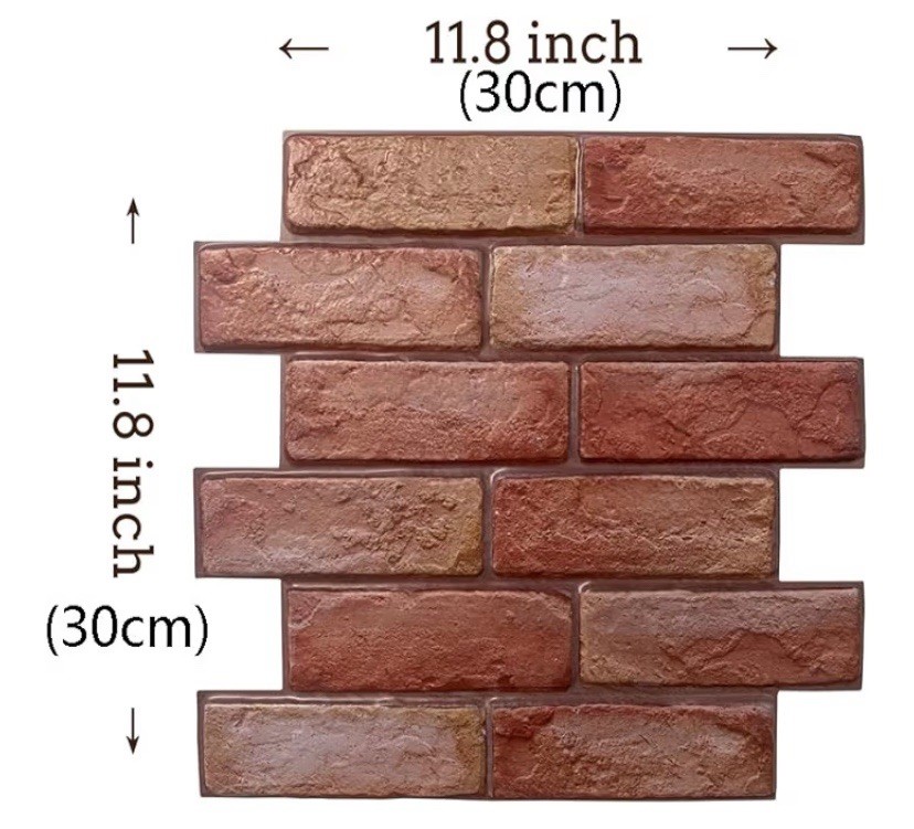 10 Pcs 12"X12" Self Adhesive 3D Red Brick Peel and Stick Wall Panels Backsplash