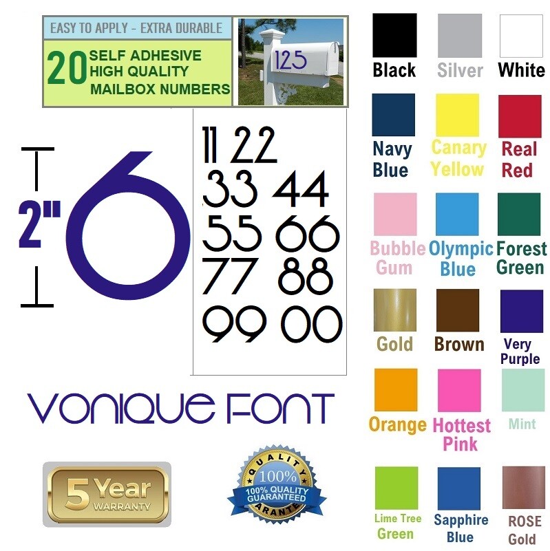 LOT Of 20, 2" High SELF ADHESIVE VINYL MAILBOX NUMBERS, DOOR,LOCKERS, VONIQUE