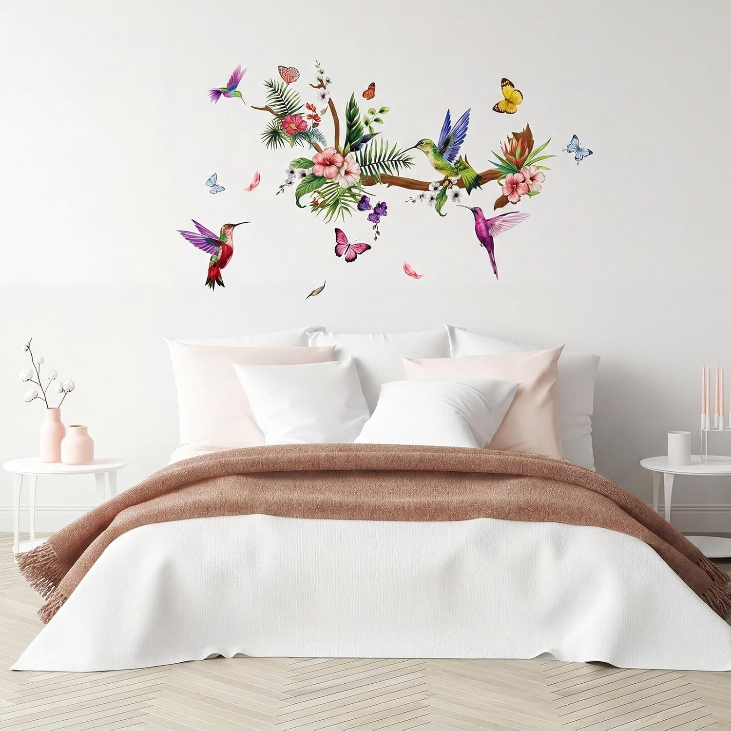 Vinyl Stickers 3pc Vivid Hummingbird Butterfly Floral Tree Window Wall Art Decor