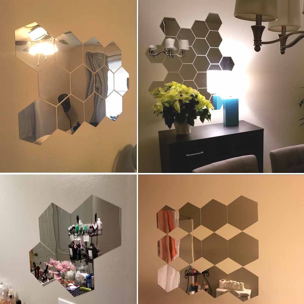 Hexagon Wall Decals, H2MTOOL 12 PCS Large Removable Acrylic 9cm, Silver