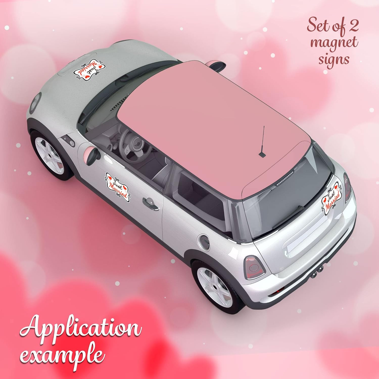 Just Married Car Decorations, 12X8 Magnet Decals for Vehicles, 2 Pack Wedding Ca