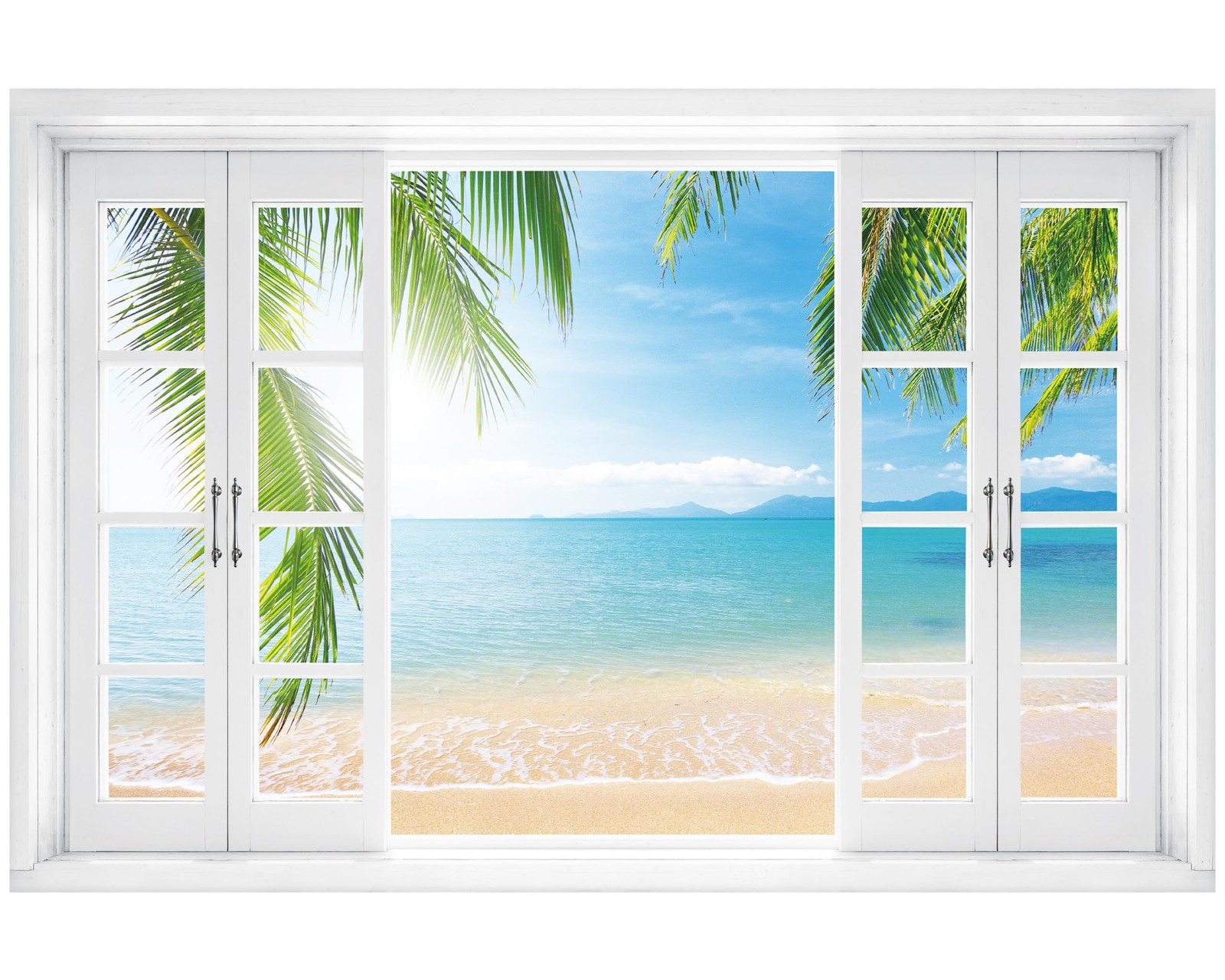 FLFK Fake Window Wall Decal – Tropical Ocean View Peel and Stick Mural, 24 x …