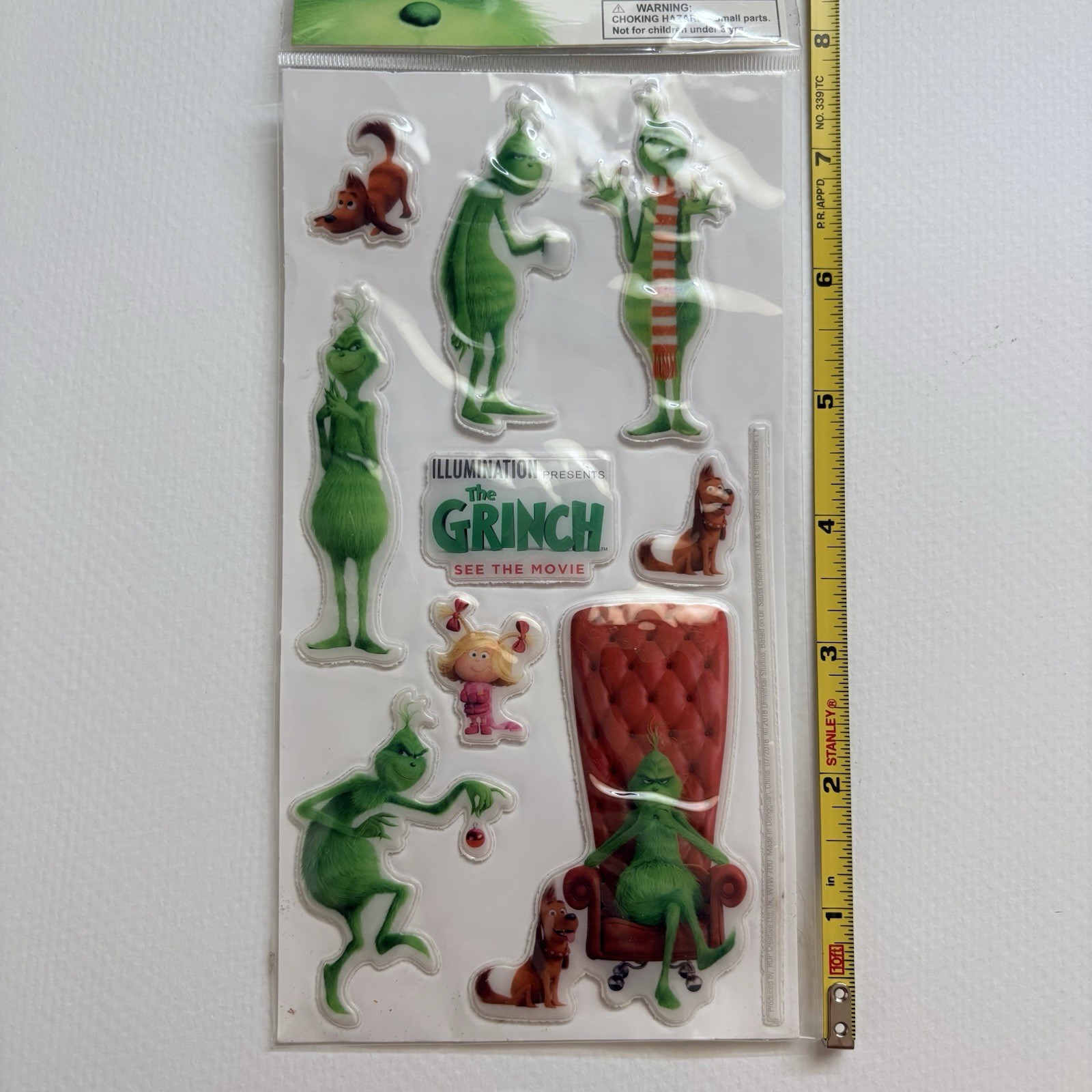New The Grinch movie Puffy Sticker Sheet 2018 Dr Seuss Christmas New Sealed