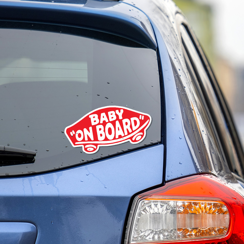 2-Pack Baby On Board Sticker Vinyl Red Skateboard Style Car Window Bumper Laptop