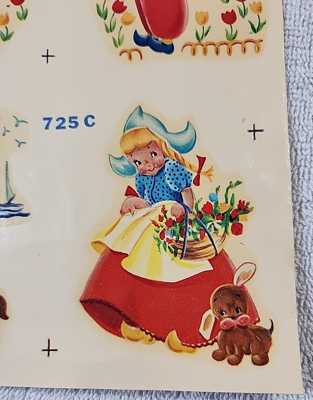 Antique Dutch Boy & Girl Water Duro-Decals Tulips Clogs Windmills Puppy 1970s