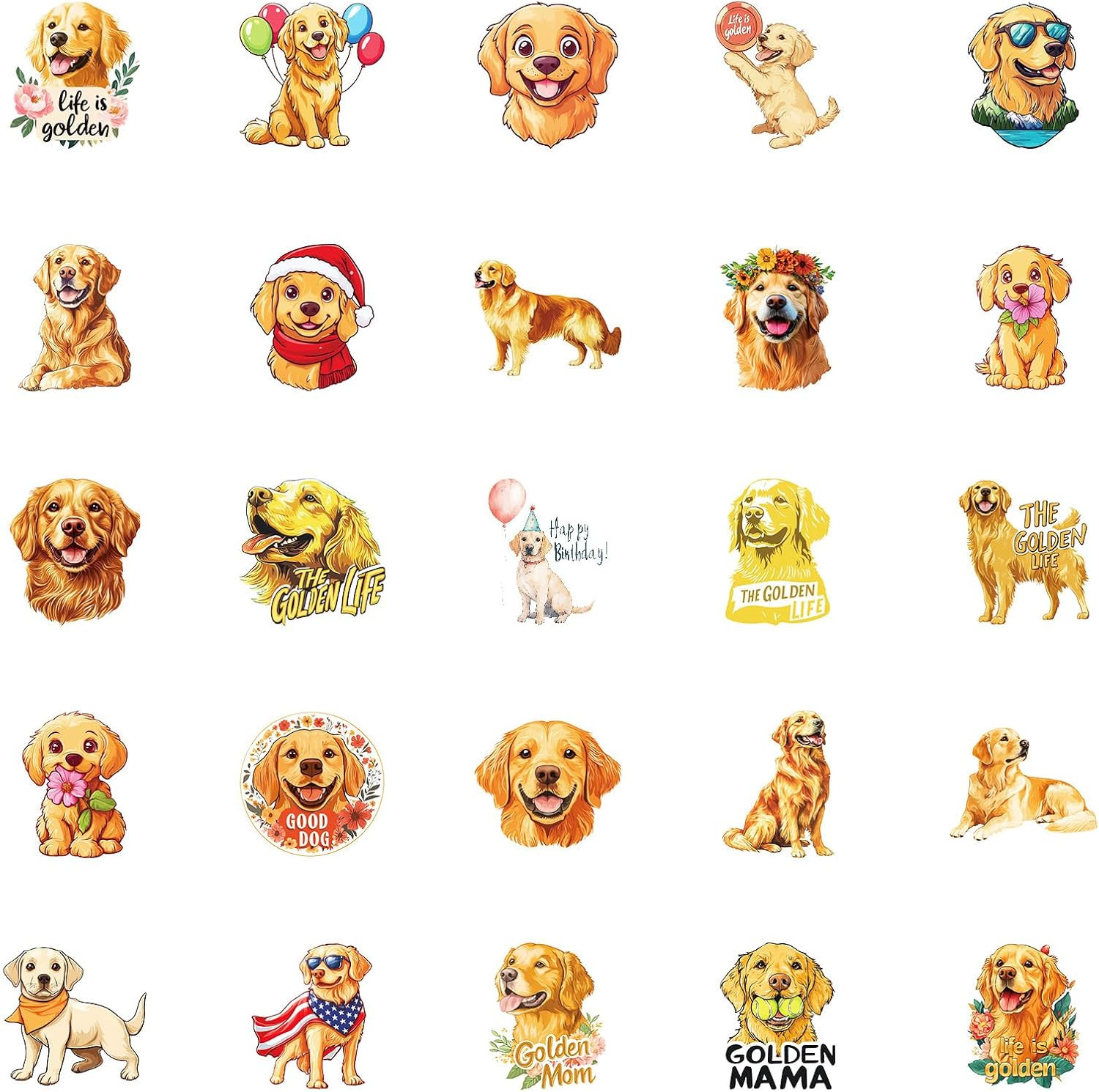 50PCS Cute Golden Retriever Stickers – Kawaii Dog Vinyl for Water Bottles & Scra
