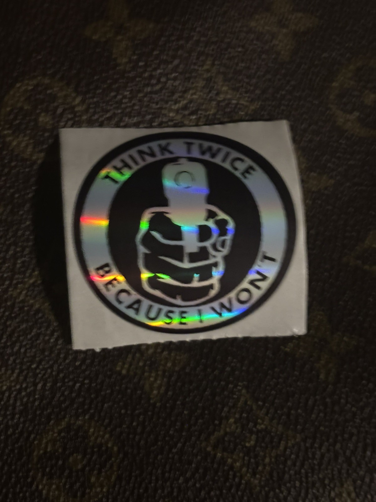 Think Twice Because I Won’t Funny Gun Sticker Decal Silver Metallic