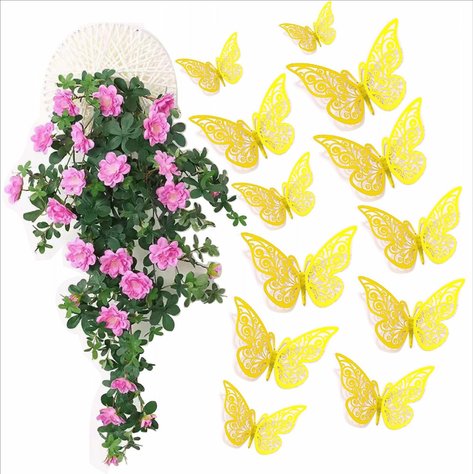 3D Butterfly Wall Decor 48 Pcs 3 Sizes, Gold Decorations for