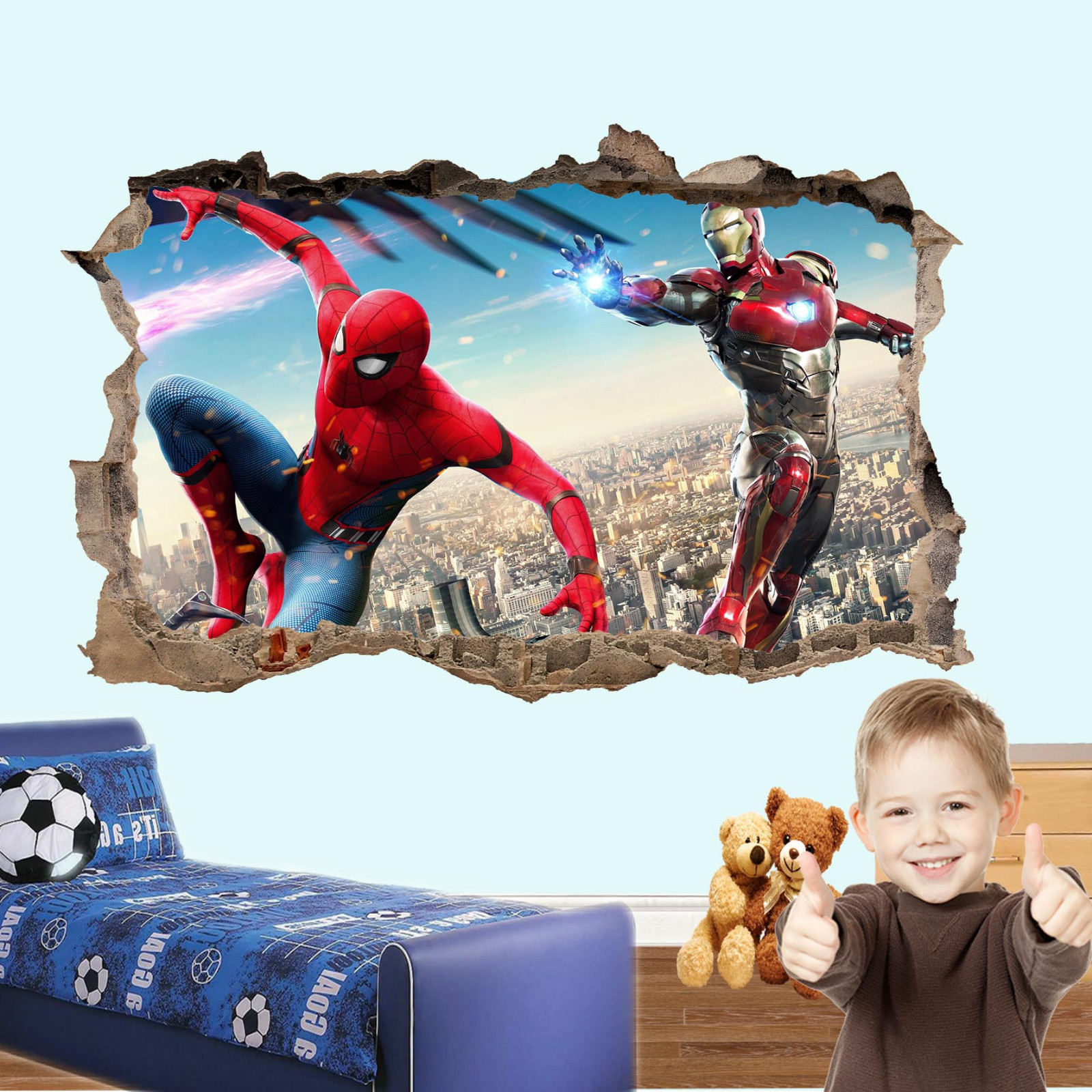 Heroes Ironman Spiderman Wall Sticker 3d Art Poster Mural Decal Kids Bedroom ST6