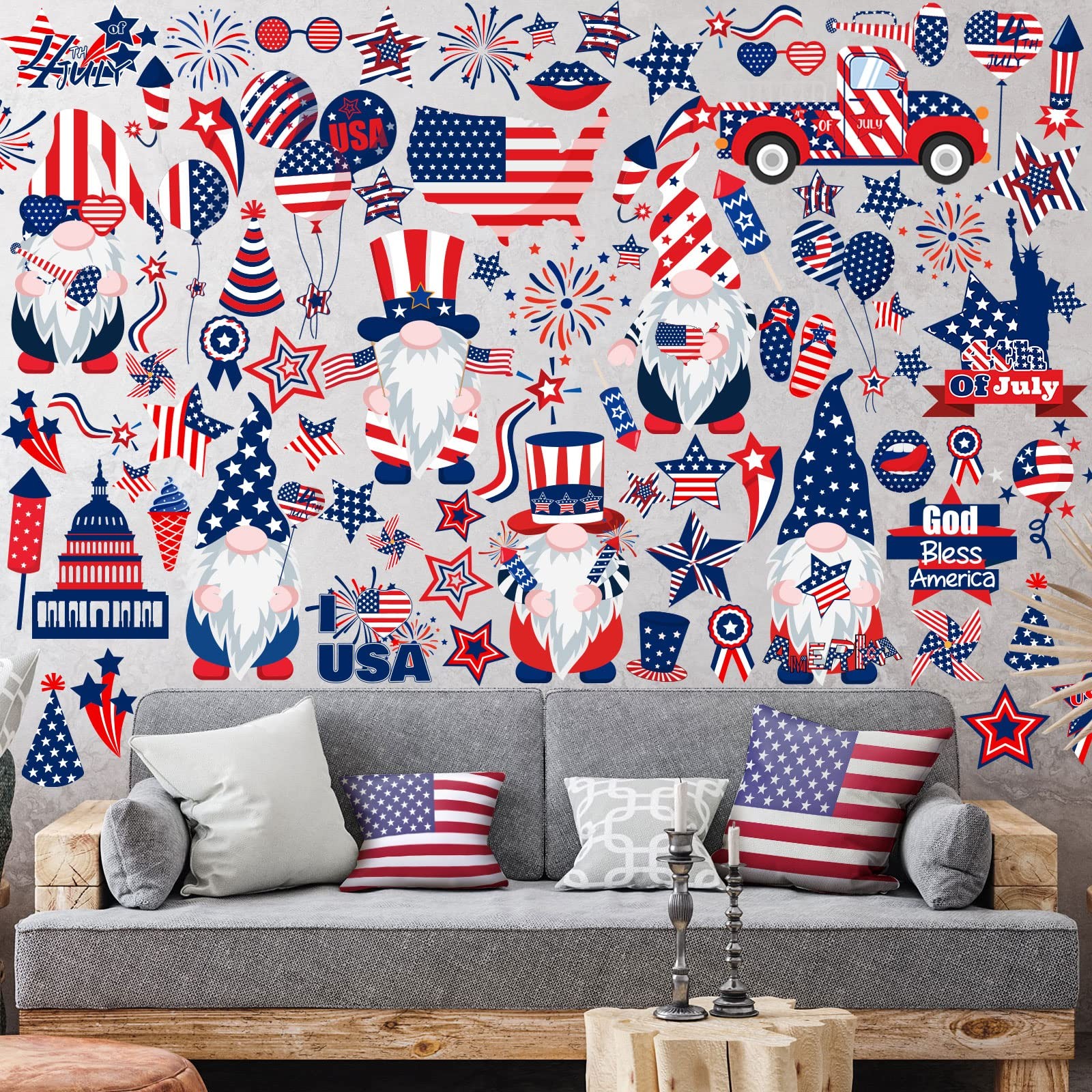 6 Sheets 4th of July Decoration Patriotic Wall Stickers Independence Day Wall