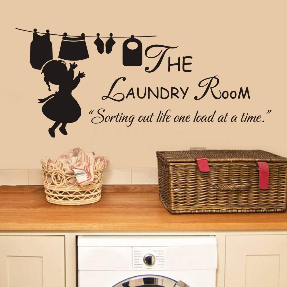 Laundry Room Sign Decals Peel and Stick Wall Lettering Vinyl Art Black