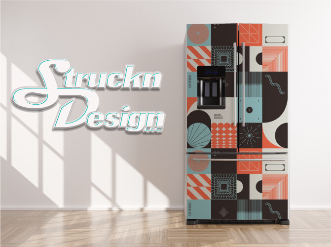 Brown Blue Red Shapes Squares Retro Fridge Freezer Wrap Side Door Vinyl Decal