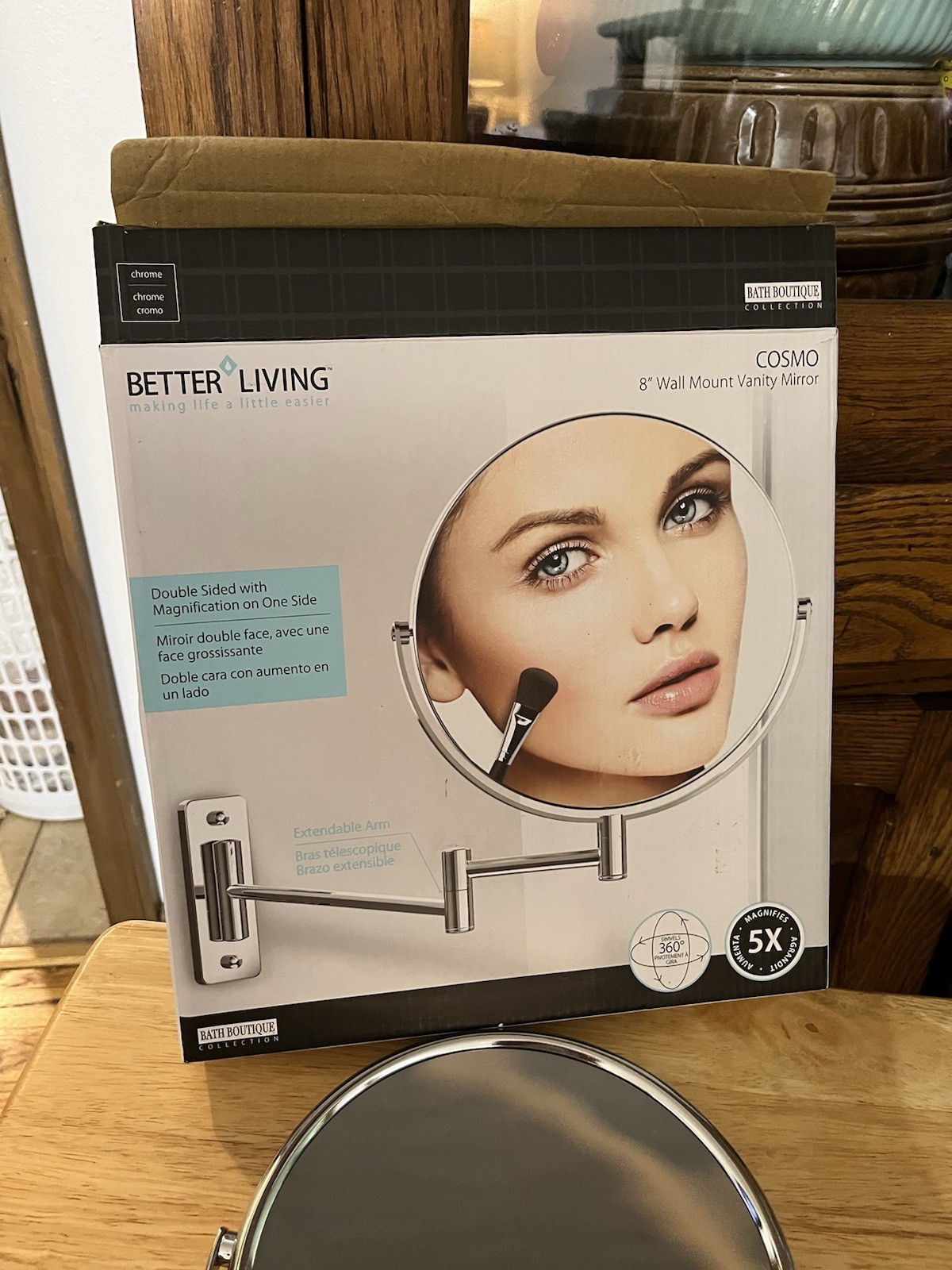 Better Living Products Cosmo Wall Mount Mirror with Folding Arm, Chrome