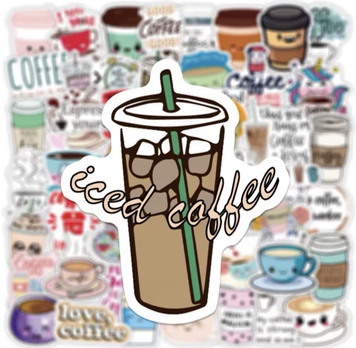 Coffee Fun Style Stickers 50pk Mixed Coffee Espresso Fun Stickers FREE SHIPPING