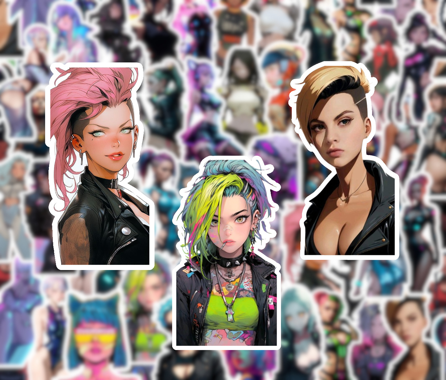 25/50 Piece Cyberpunk Girls Sticker Pack – Vinyl Waterproof –