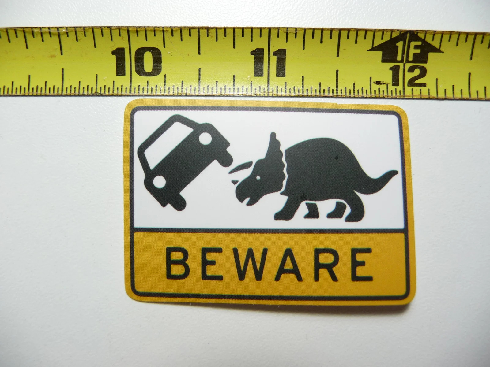 TRICERATOPS WARNING DINOSAUR SMALL STICKER DECAL FUNNY FOR WALL DOOR