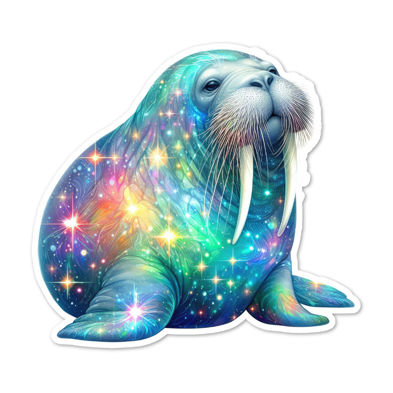 Galaxy Walrus Vinyl Sticker Cosmic Animal Waterproof Glossy Holographic Decal