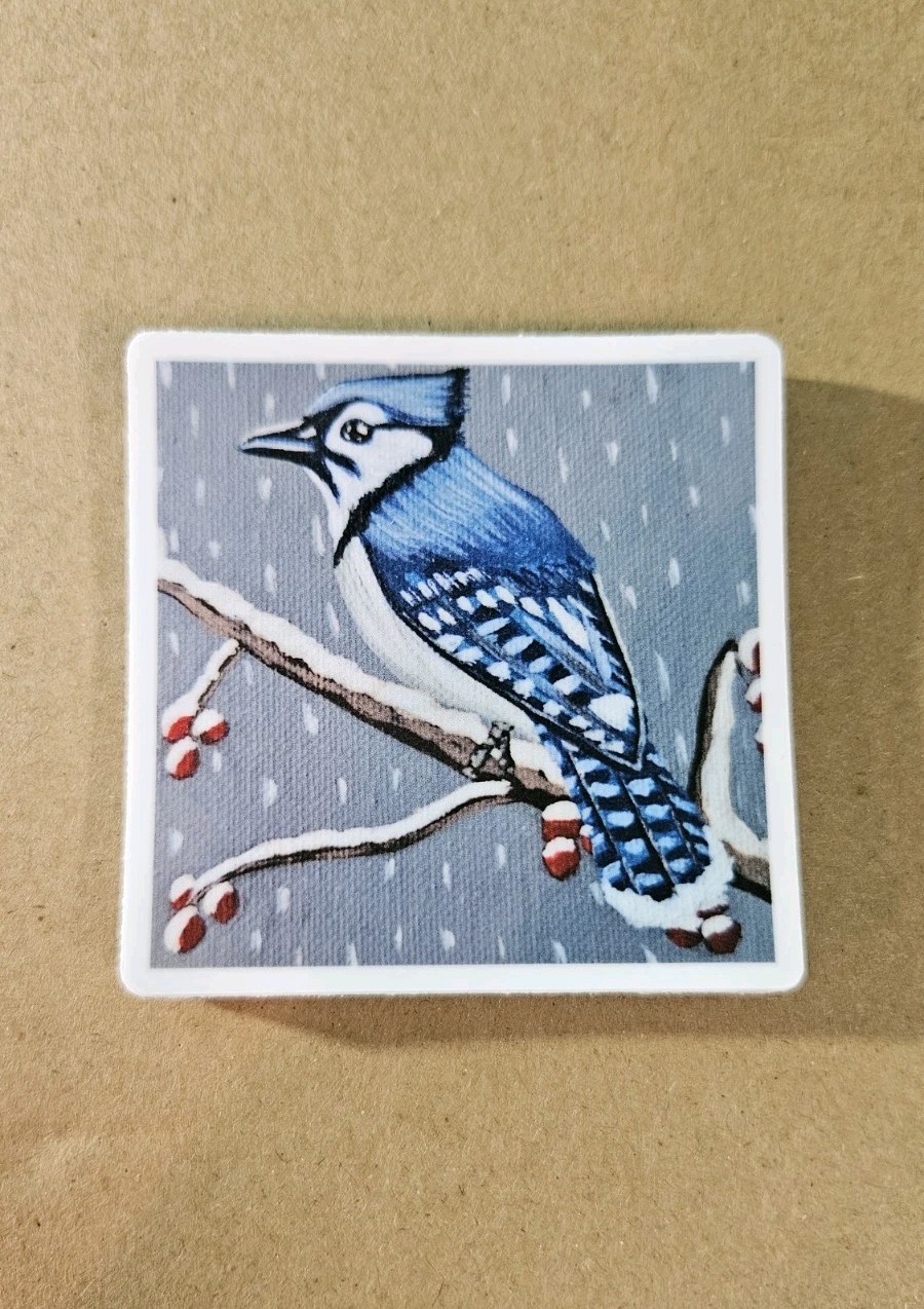 Blue Jay Sticker Matte Vinyl, Original Art, 2.5" Square Sticker of Bird Art