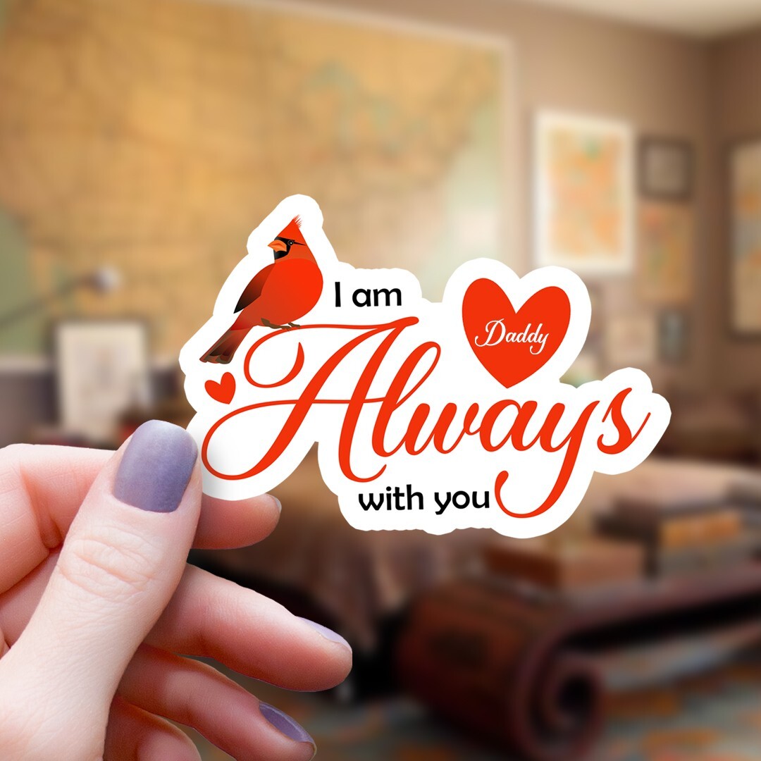 Cardinal and Hearts I Am Always with You Cardinal Remembrance Sticker