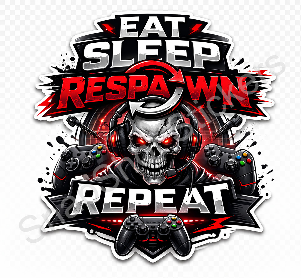 Funny Gamer Meme Sticker Eat Sleep Respawn Repeat Gaming Decal Laptop PC Console