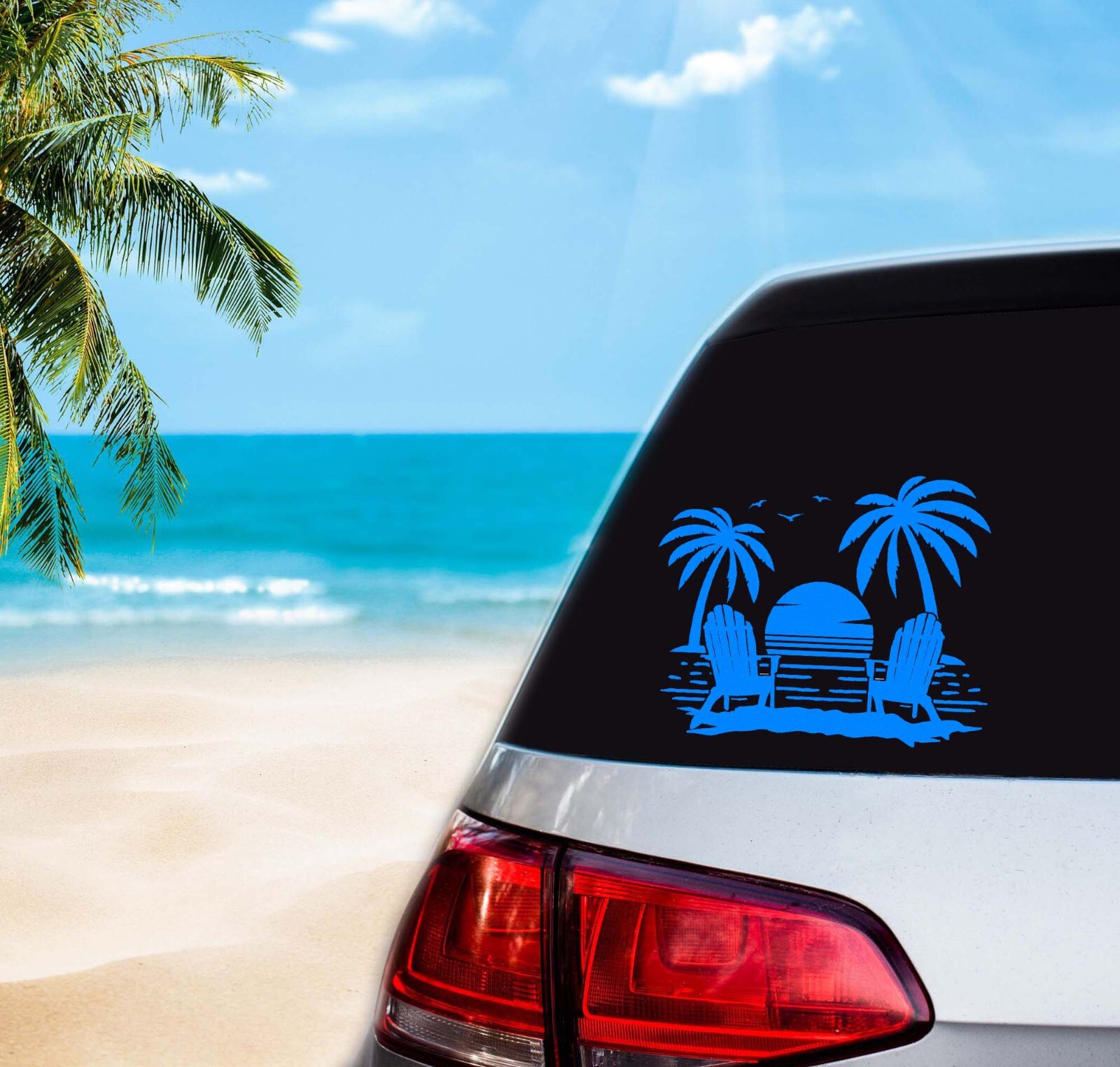Beach Sunset Decal chairs Tropical coastal wall car window sliding glass door
