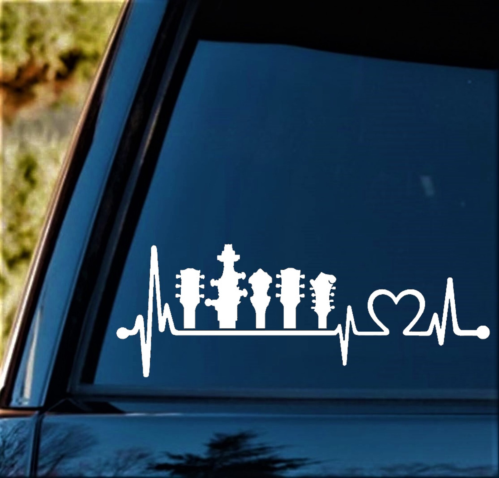 Banjo Mandolin Heartbeat Decal Sticker Bluegrass Guitar Bass Fiddle K1010