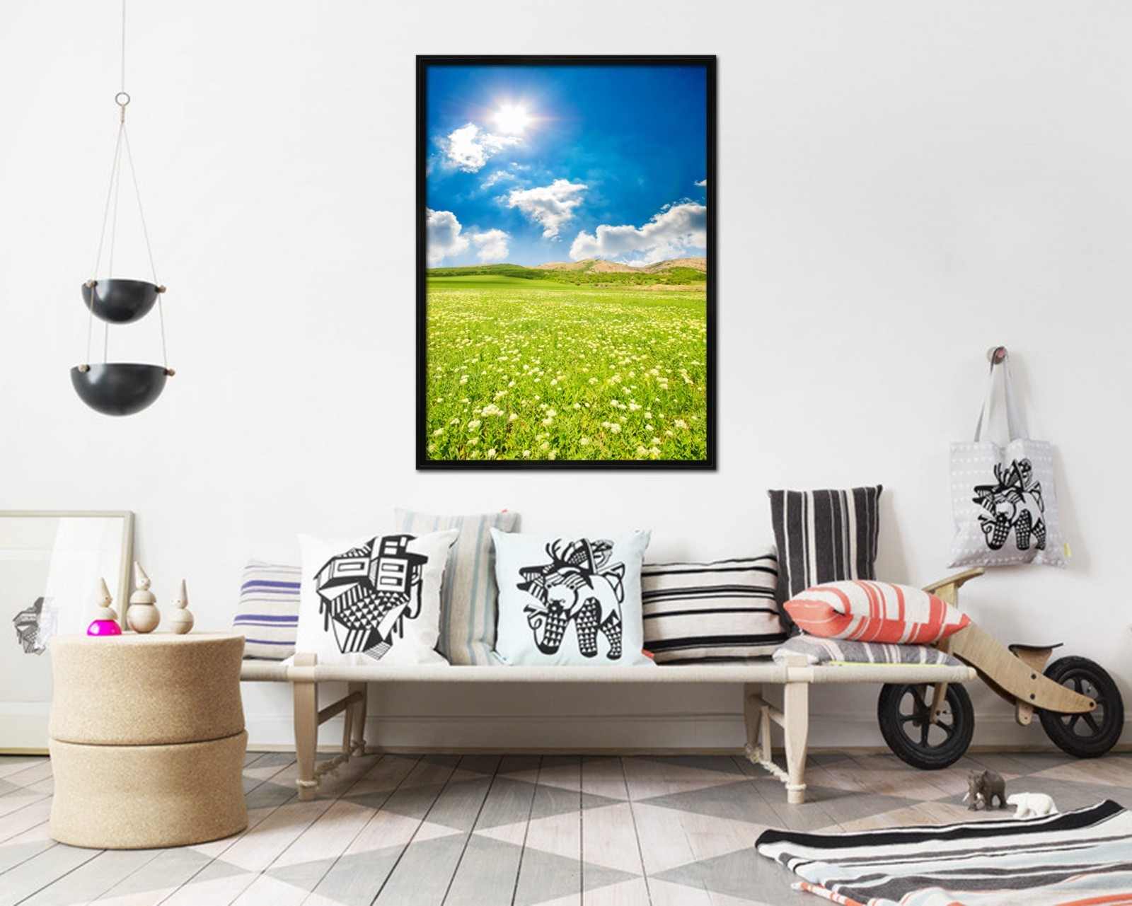 3D Field Blue Sky 5 Fake Framed Poster Home Decor Print Painting Unique Art