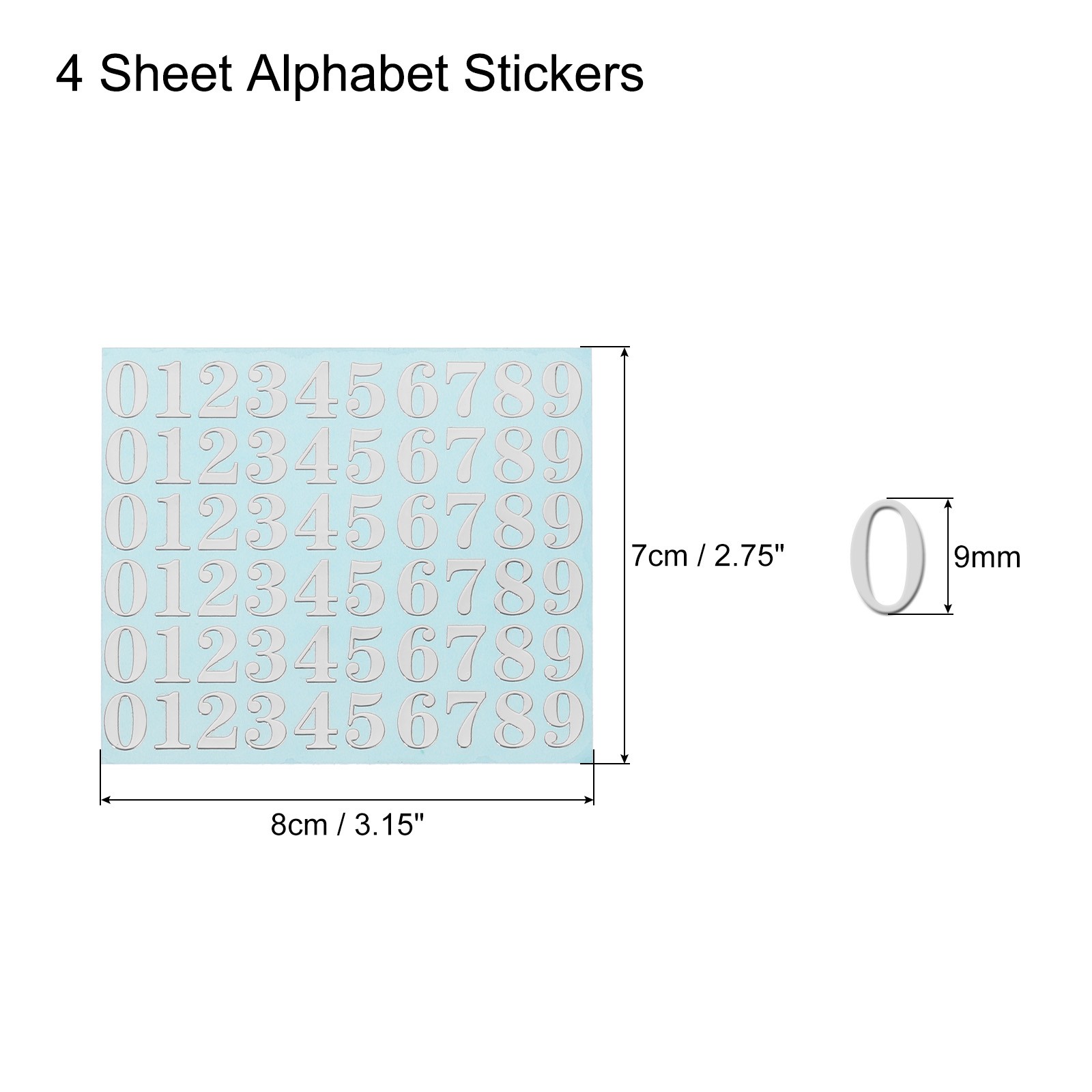 4 Sheets Number Resin Stickers 3D Small 1 to 9 Silver Number Sticker