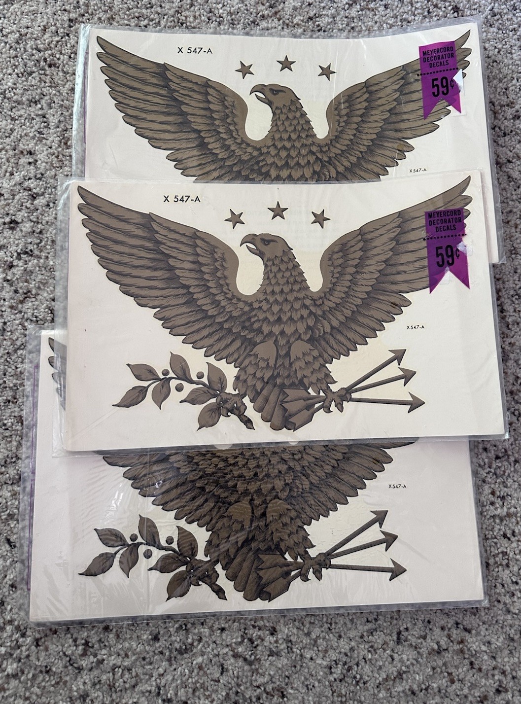 Meyercord Decals Gold Eagle 547-A 13" x 8" NEW Set of 3