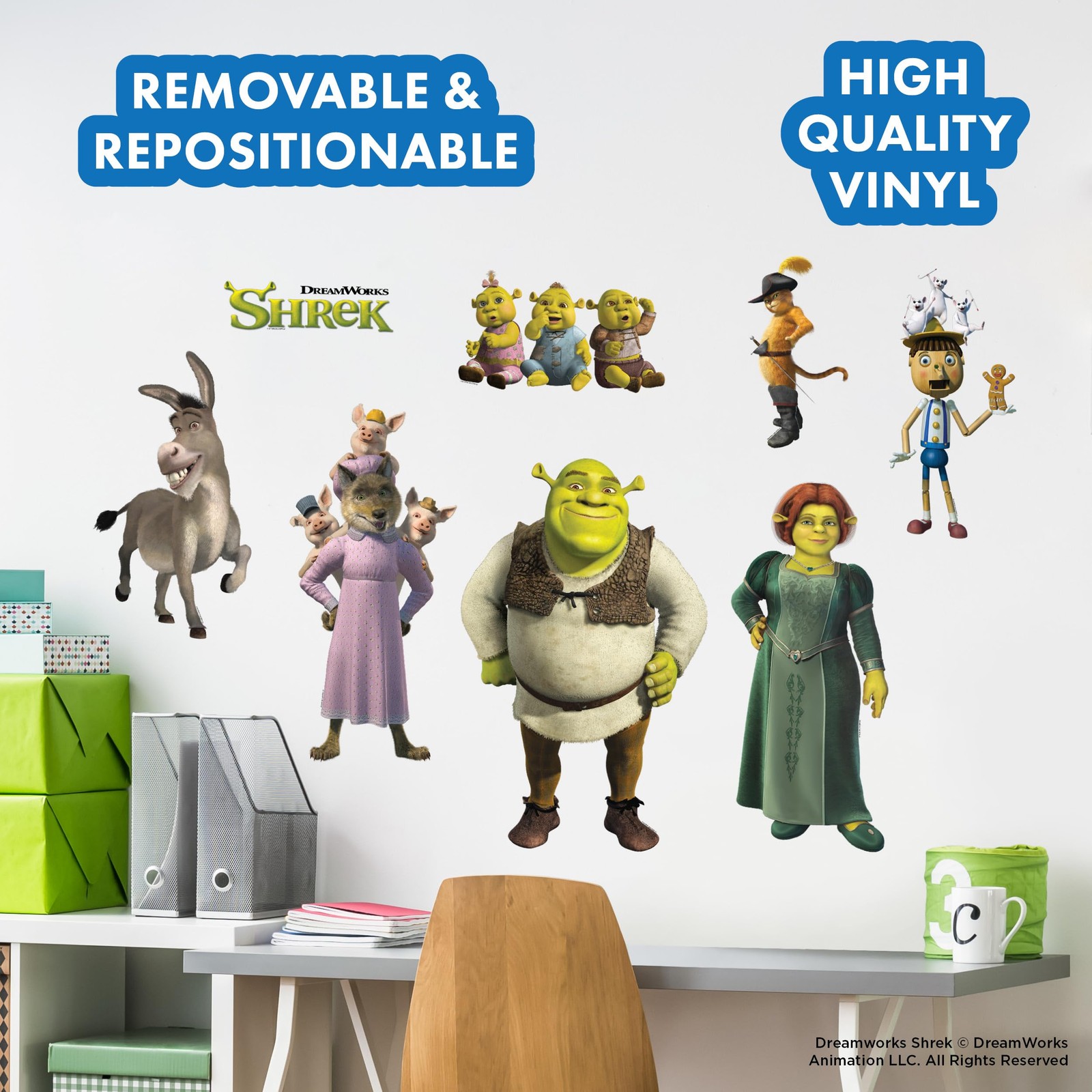 DreamWorks Shrek Wall Decals – Set of 8 Vinyl Stickers for Bathroom Nursery B…